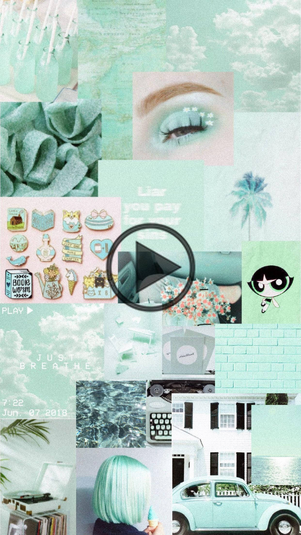 Aesthetic collage background in pastel blue and green - Soft green, pastel green, light green, mint green