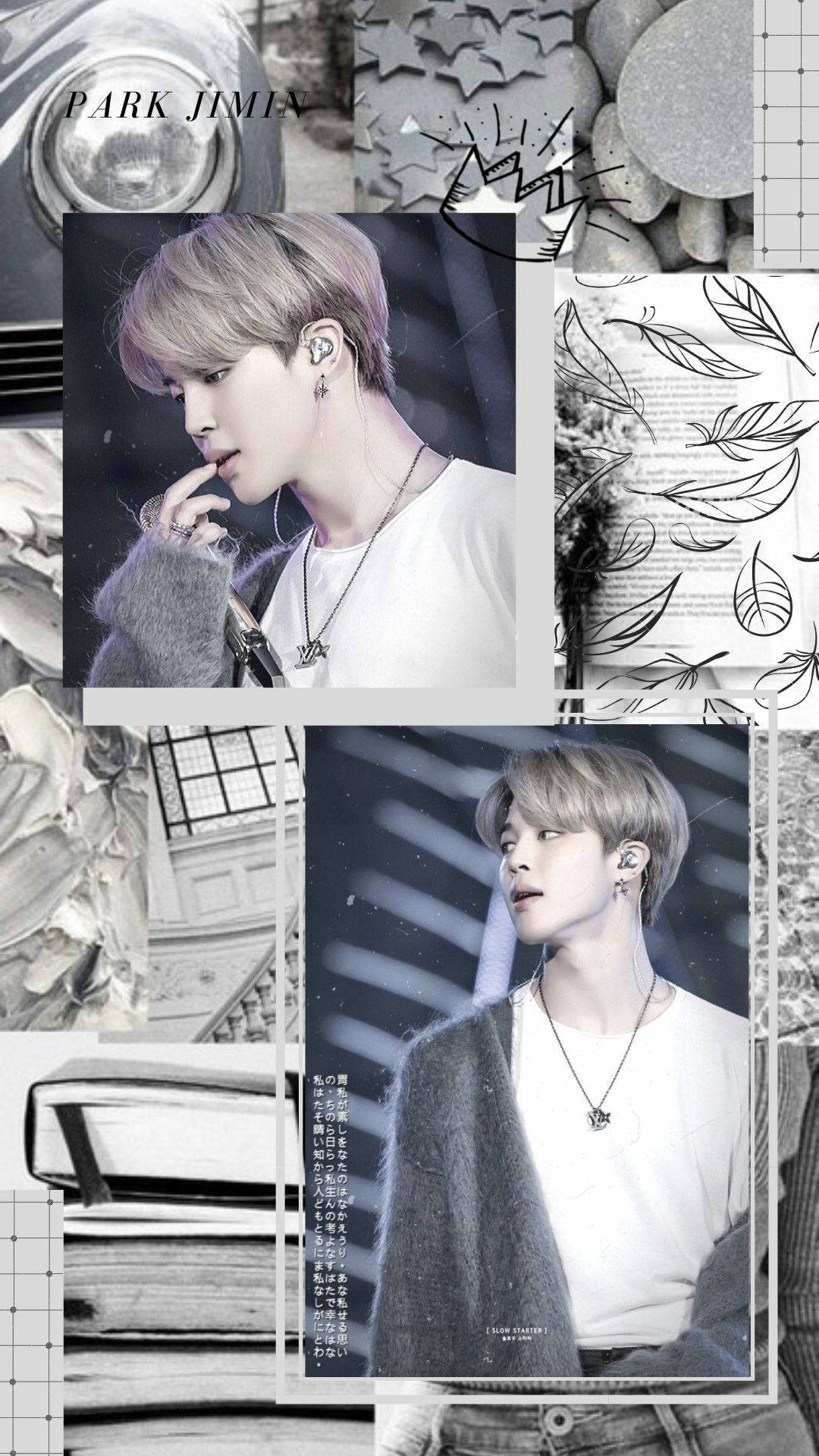 A collage of pictures with different people in them - Jimin