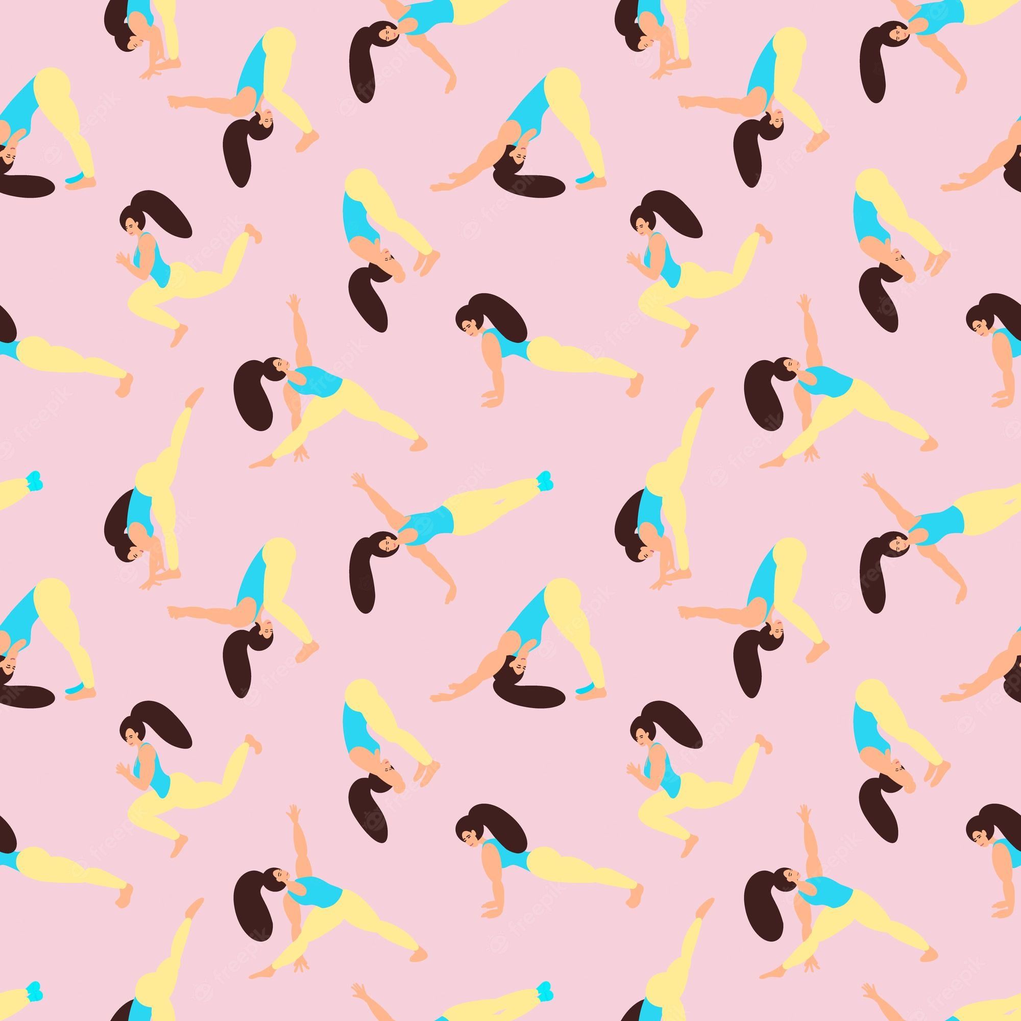 A seamless pattern of a woman doing yoga in various poses. - Gymnastics