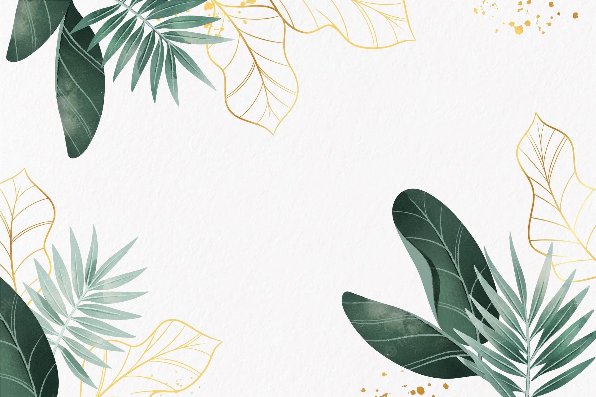 A green and gold leafy background with white space - Leaves