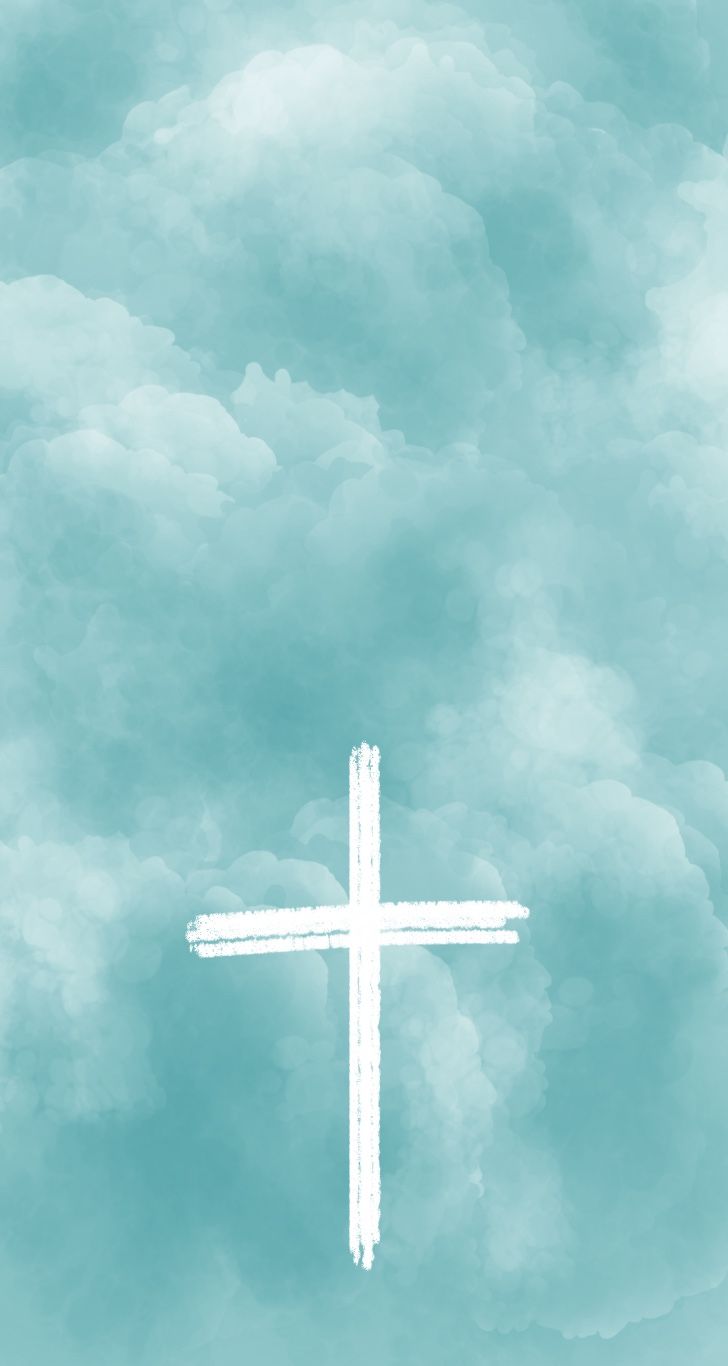 A white cross on a blue background with clouds - Cross