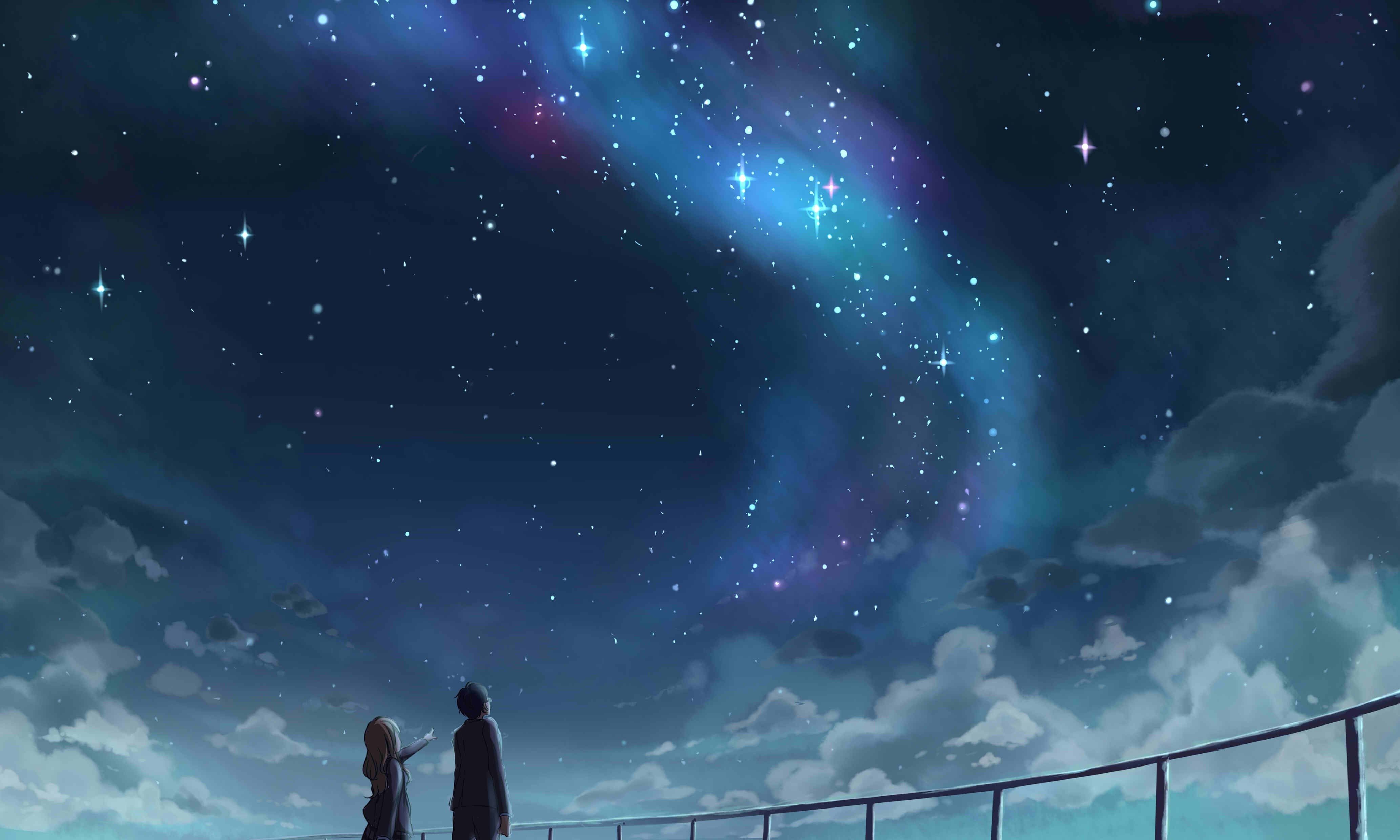 Anime couple looking at the stars - Blue anime, anime