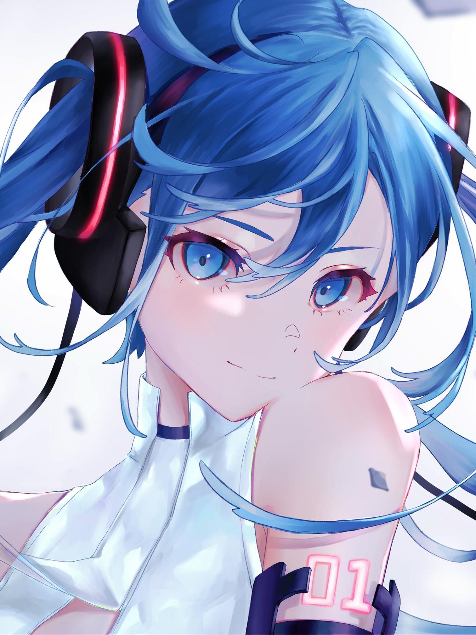 Hatsune Miku with headphones on her neck - Blue anime, anime girl