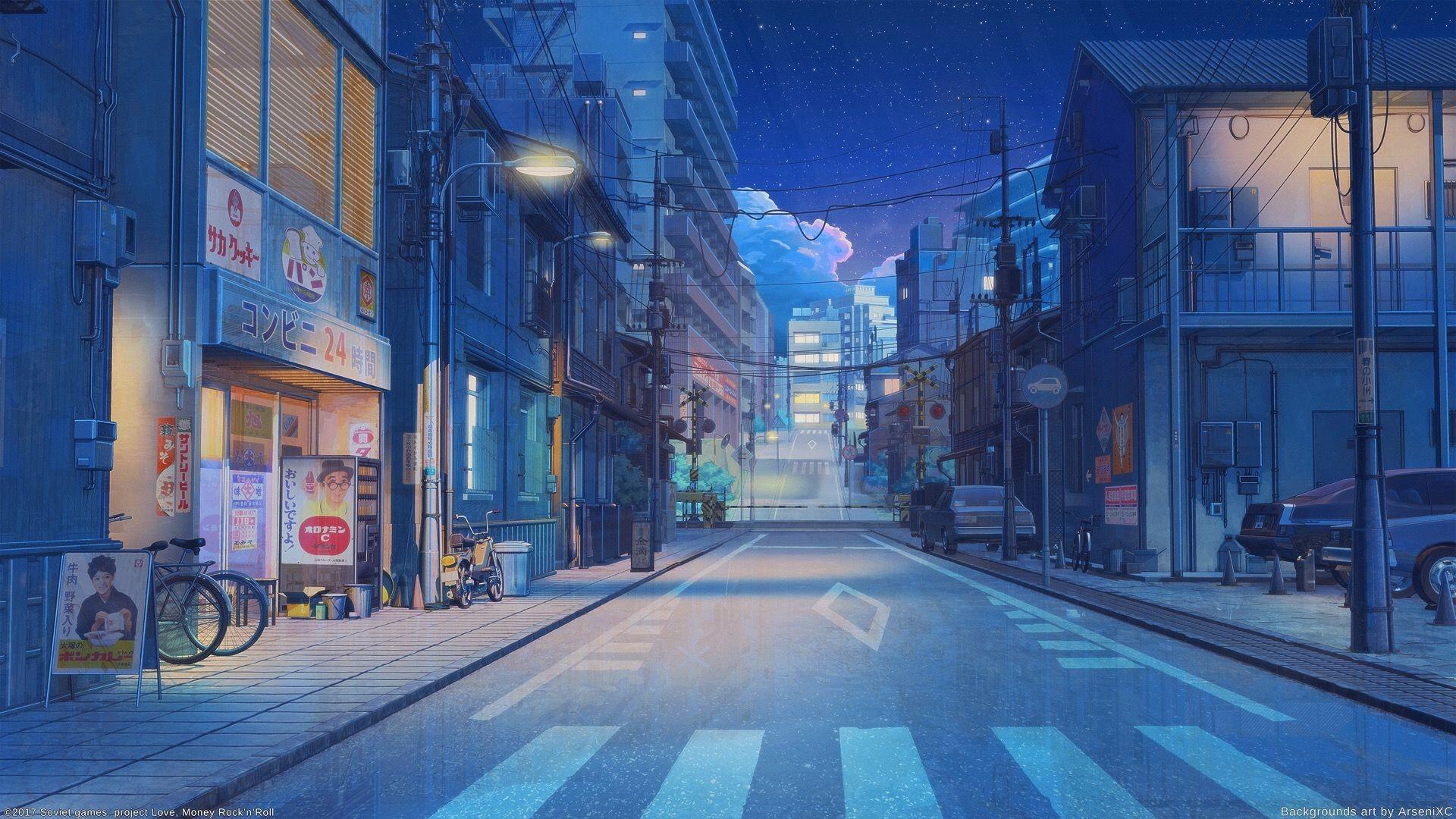 Blue City Anime Aesthetic Wallpaper