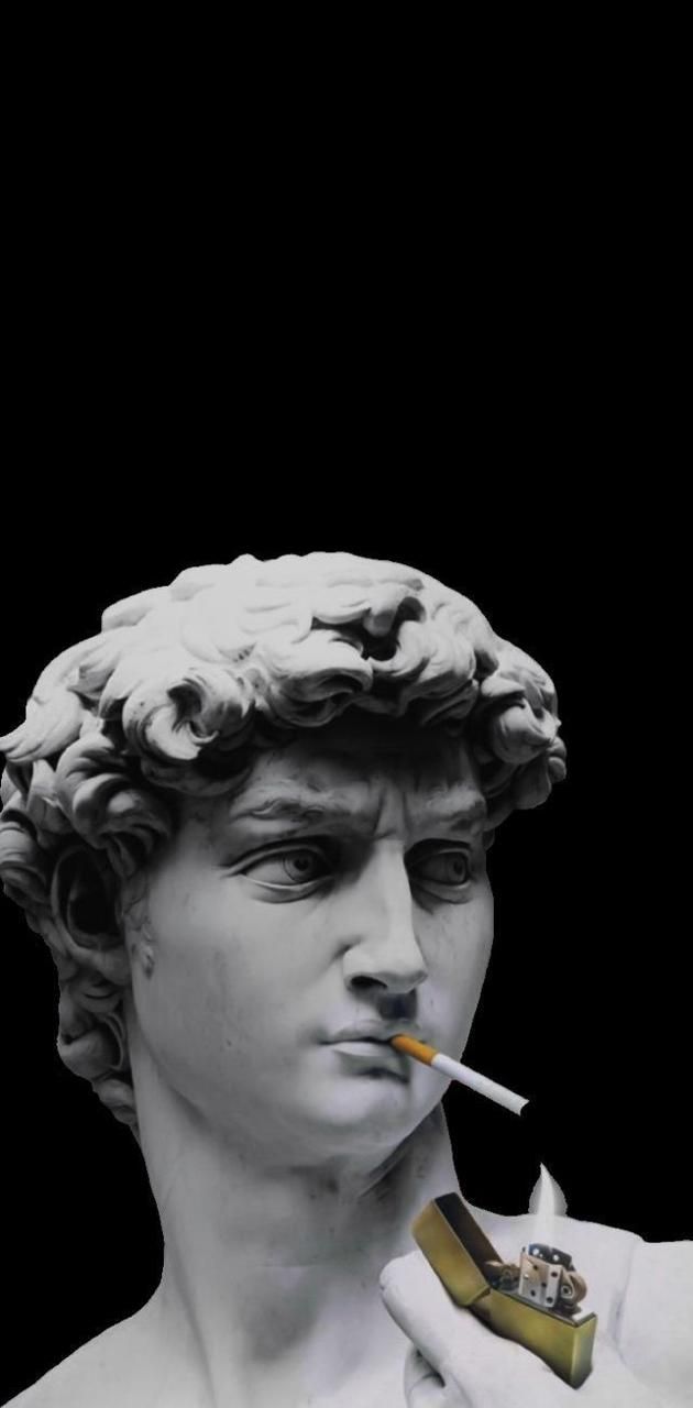 Statue of David smoking a cigarette - Greek statue