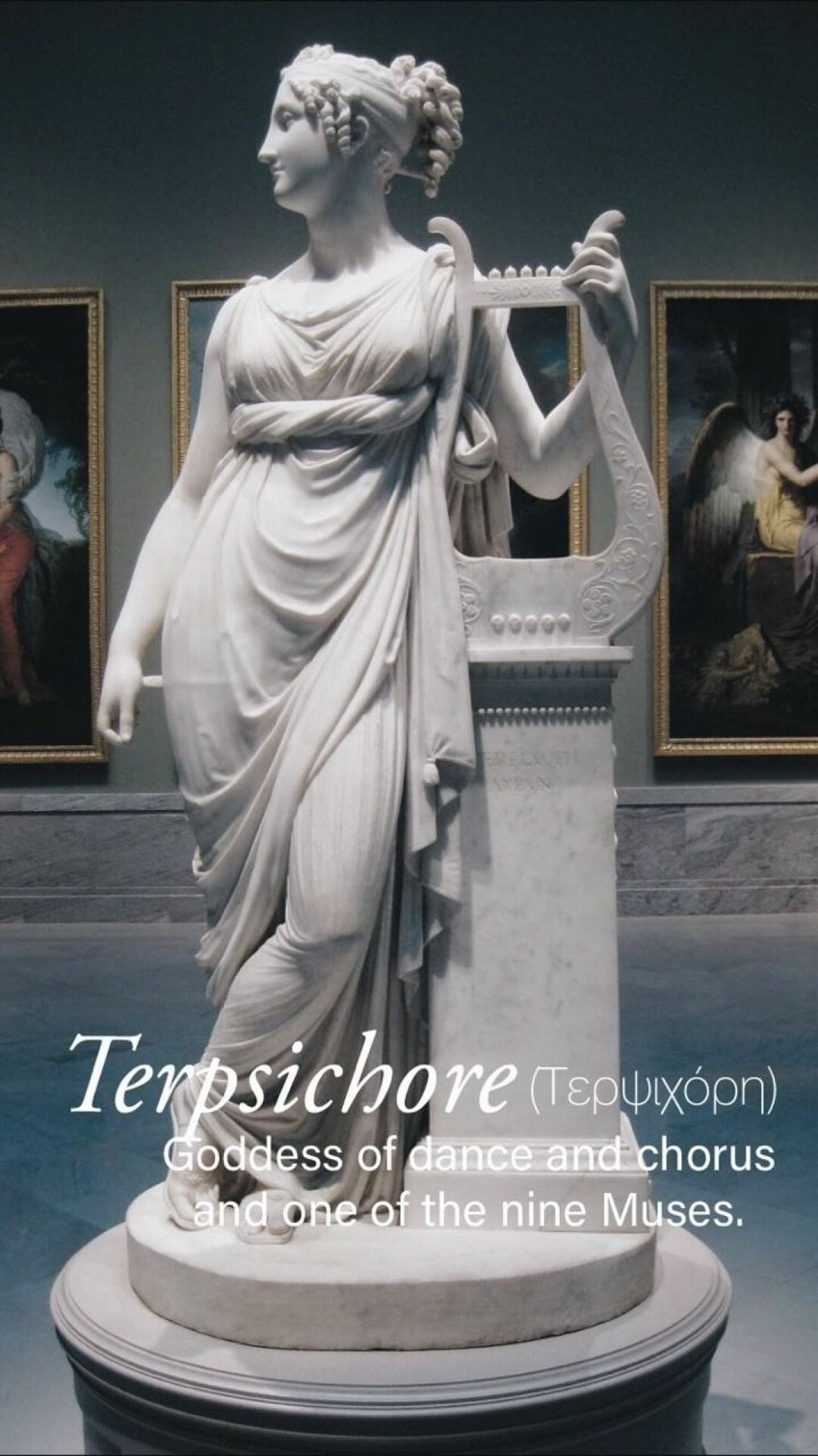 Terpsichore, goddess of dance and chorus and one of the nine Muses. - Greek statue, Greek mythology