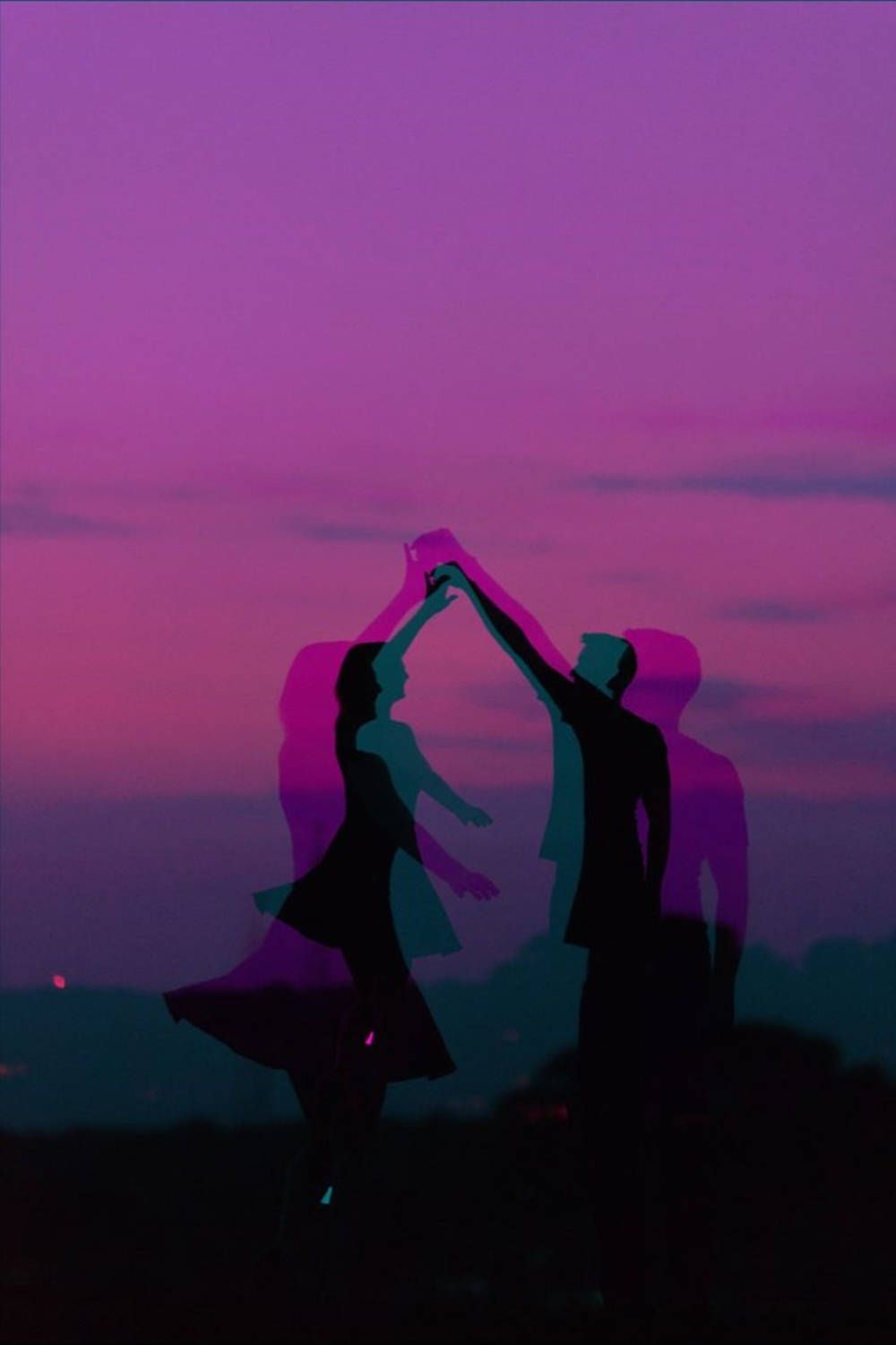 Download Aesthetic Couple Dancing With Purple Sky Wallpaper
