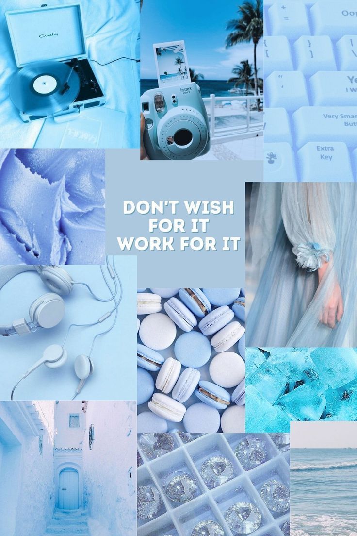 Aesthetic background with a blue color scheme, white text that says 