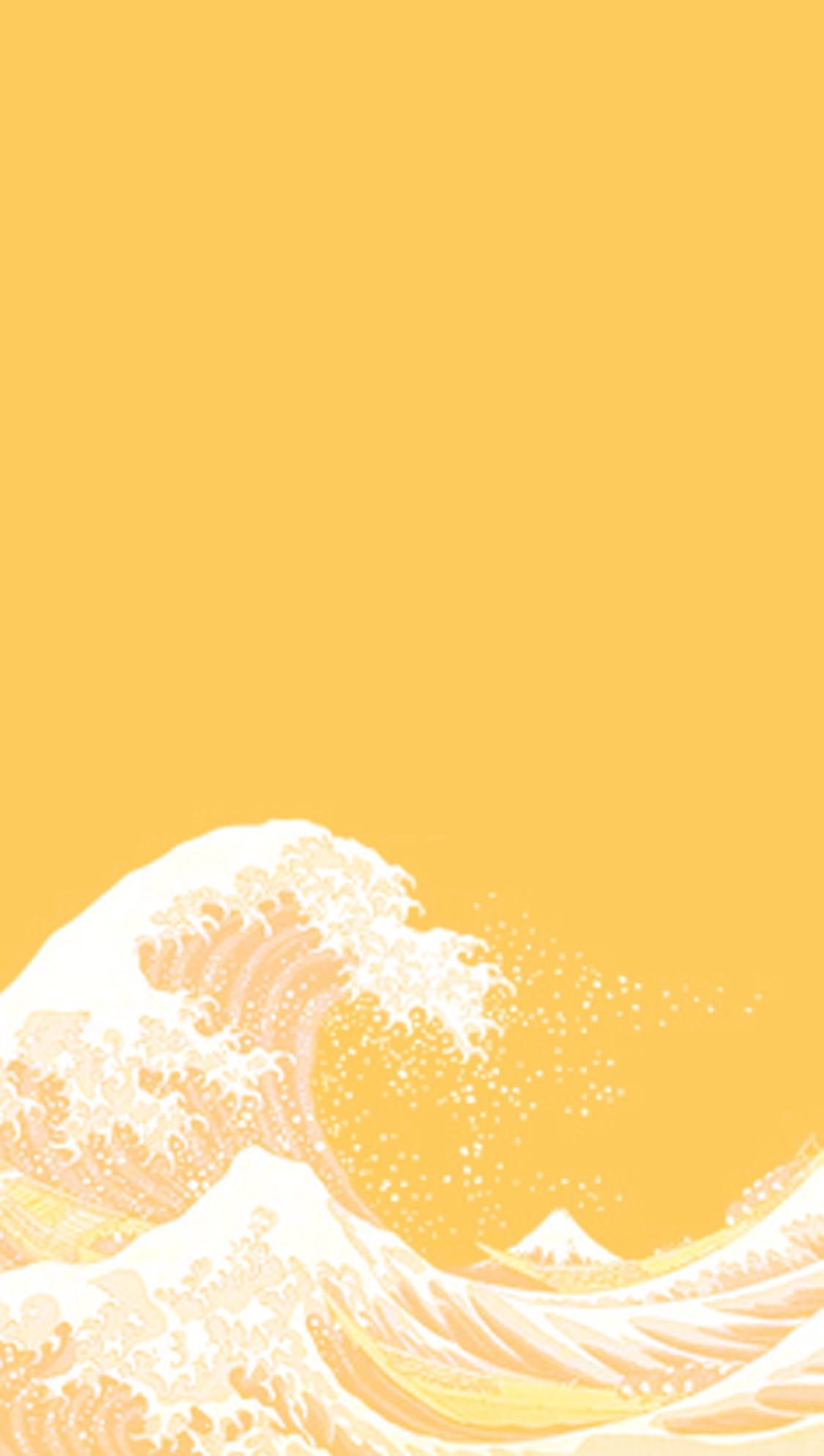 Aesthetic phone background of a yellow wave - Yellow, yellow iphone, pastel yellow, light yellow, The Great Wave off Kanagawa