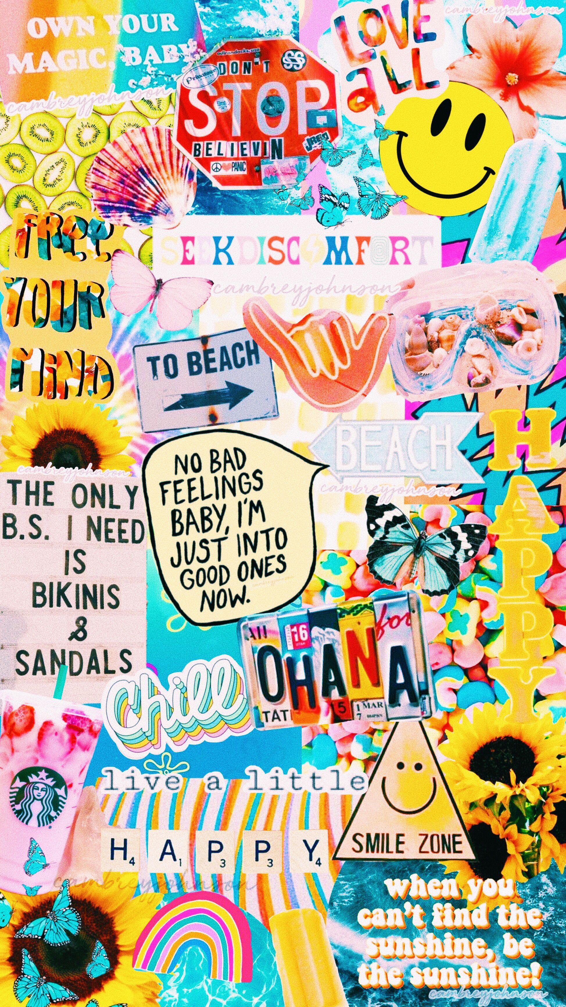 A colorful and vibrant collage featuring stickers, images, and quotes with a positive and uplifting theme. - Yellow, happy, sunshine, collage, VSCO