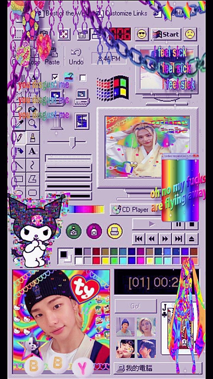 Aesthetic wallpaper with a mix of purple and rainbow colors. - Kidcore