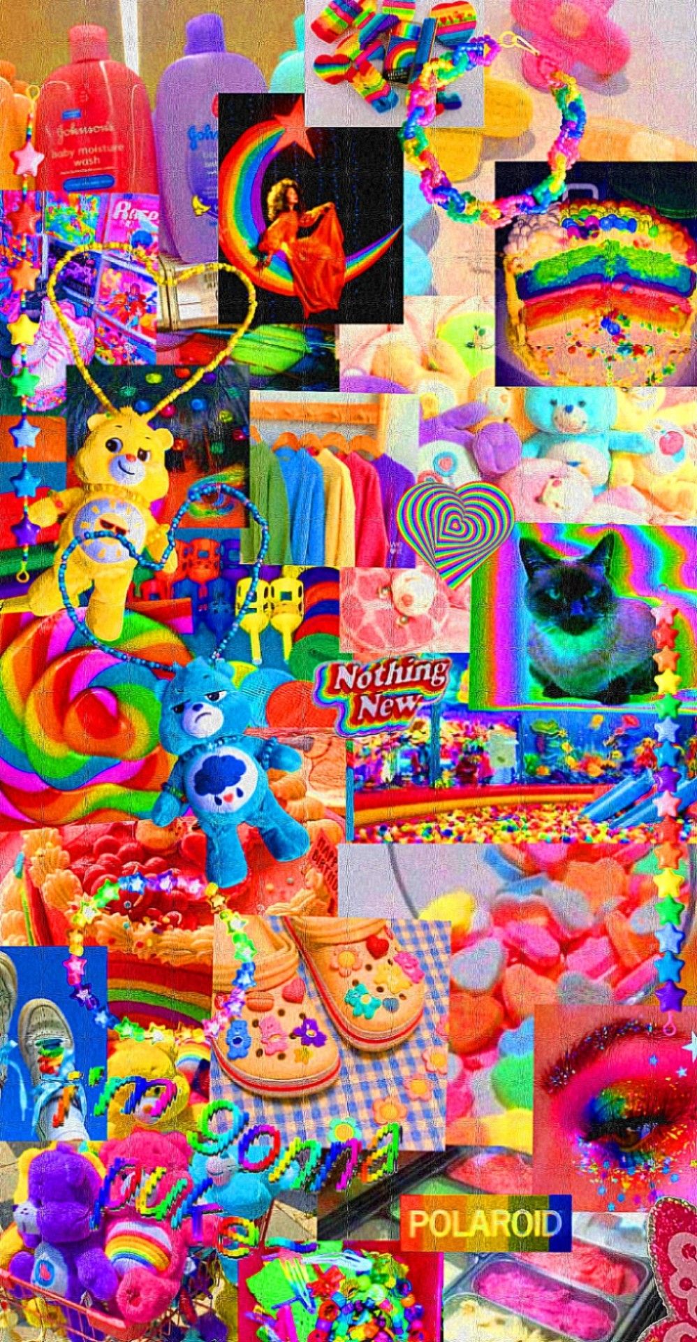 A collage of pictures with different colored backgrounds - Kidcore