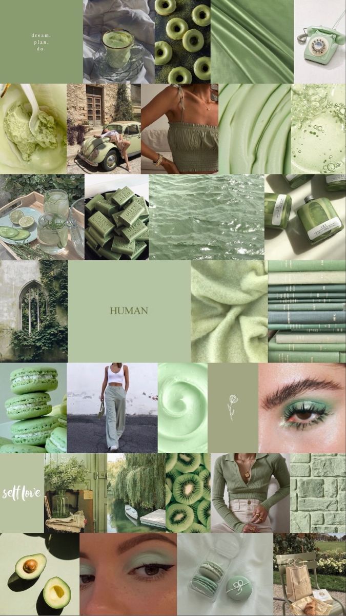 A collage of green and white images - Sage green