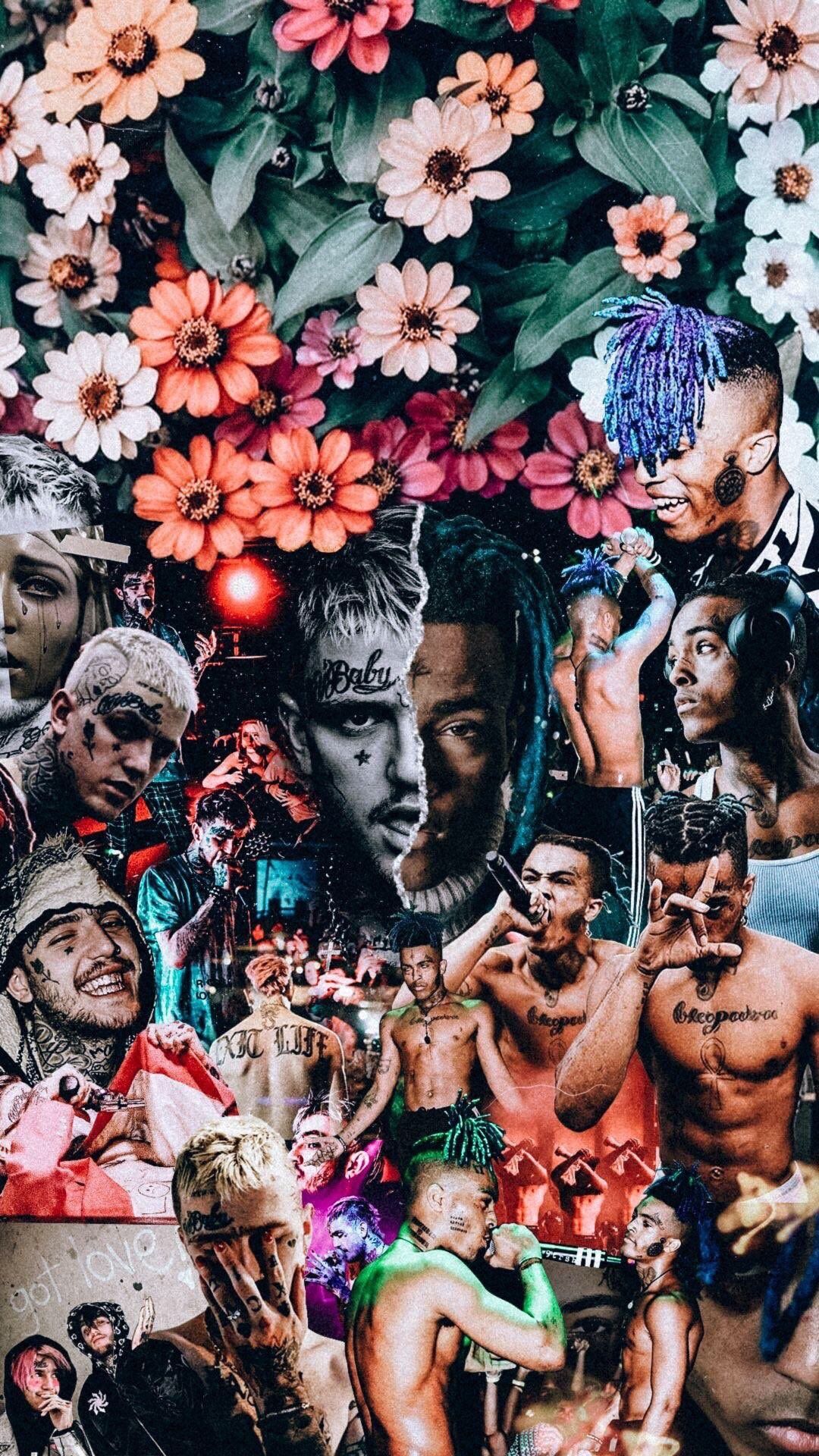 A collage of many different pictures with flowers - XXXTentacion, Lil Peep