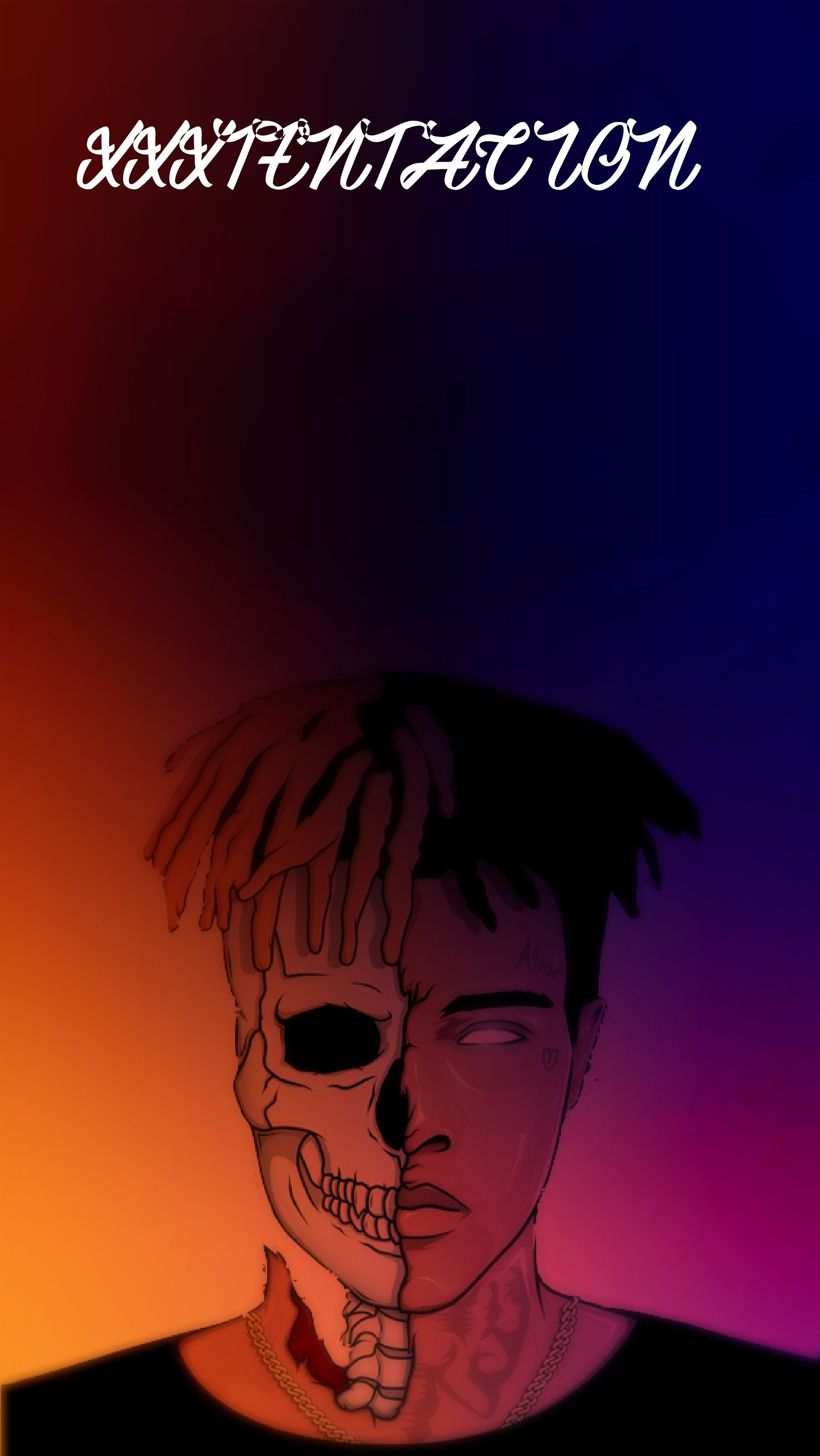 A poster of the face and skull with text - XXXTentacion
