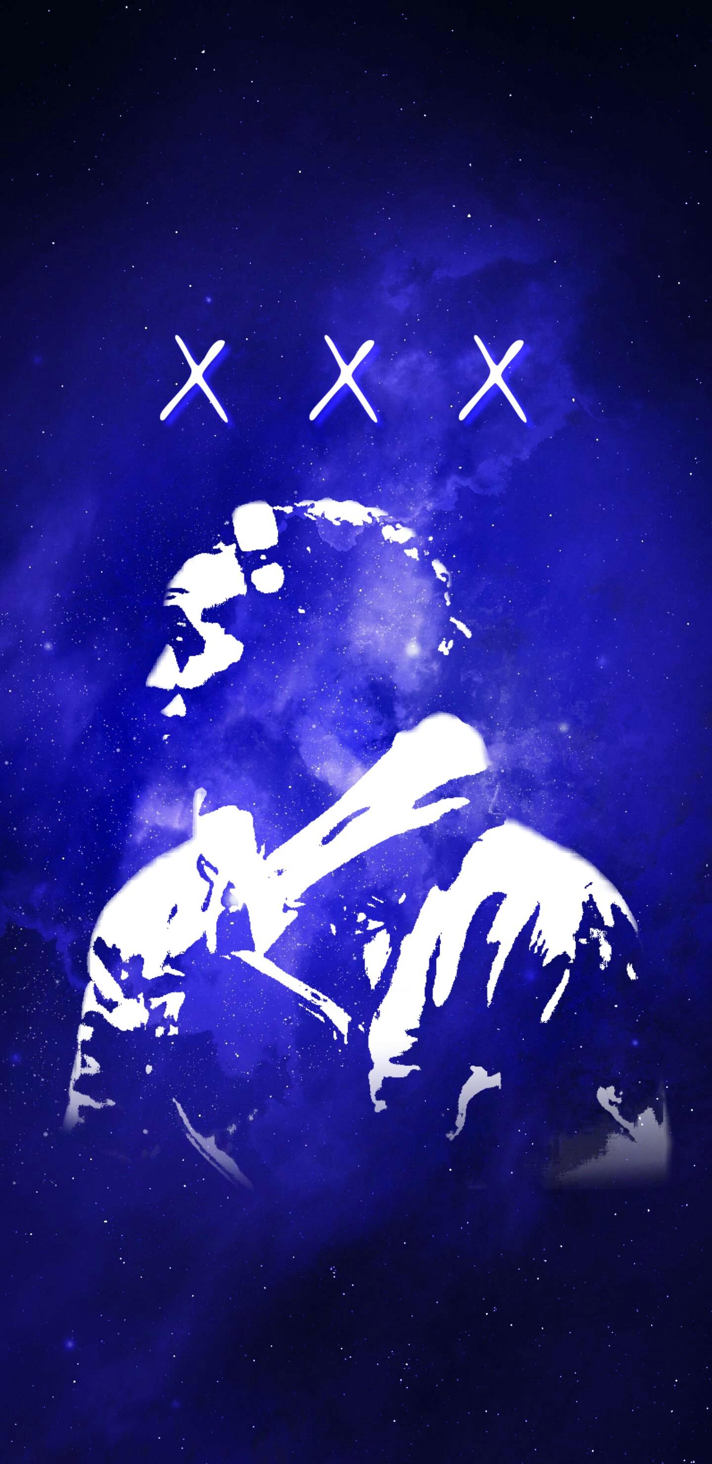 A blue poster with the words x on it - XXXTentacion, galaxy
