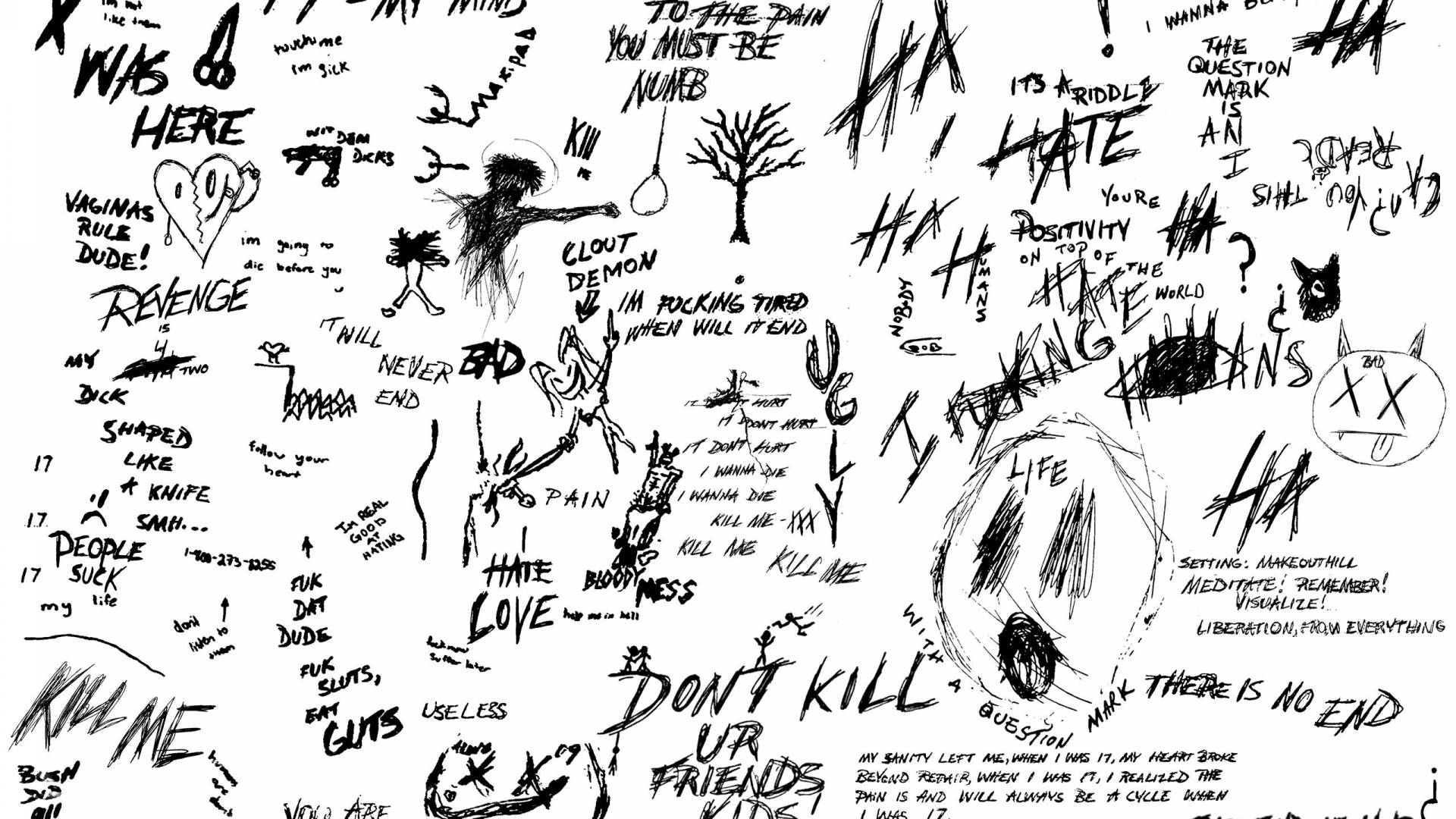 A white background with black writing all over it. - XXXTentacion