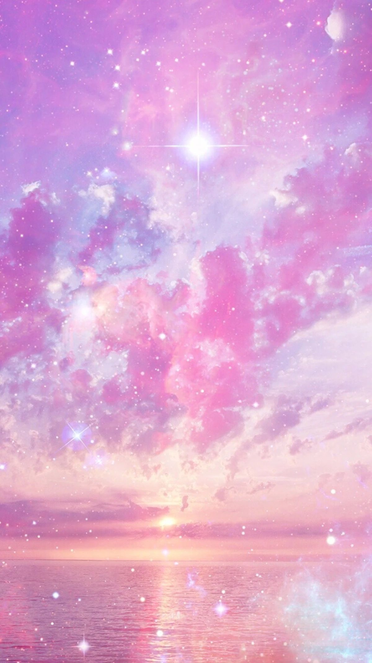 A pink sky with stars and clouds - Space