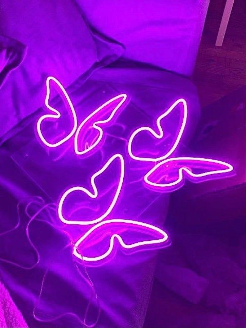 3 purple neon butterfly lights - Baddie