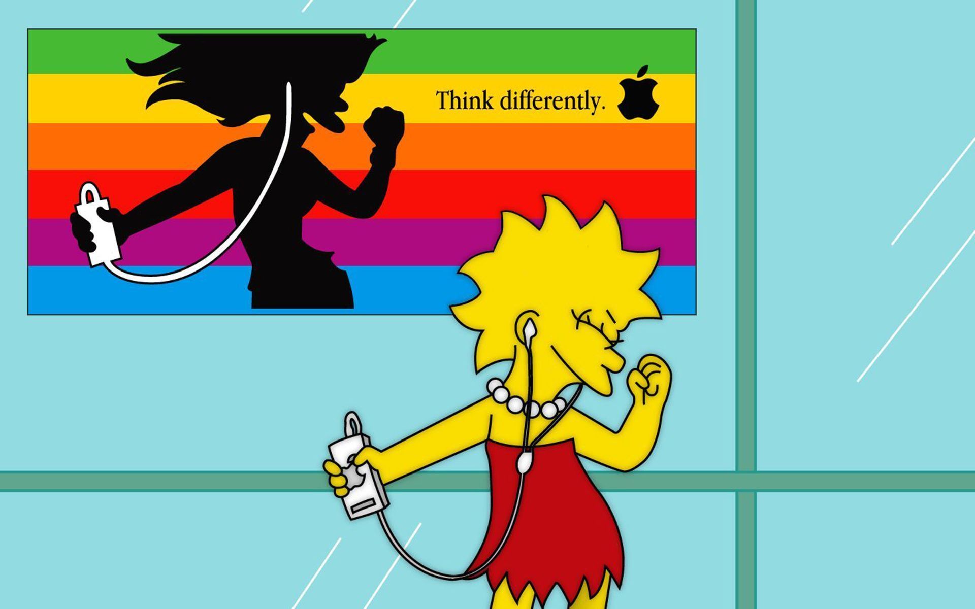 Lisa Simpson holding an iPhone in front of an Apple ad. - The Simpsons, Lisa Simpson
