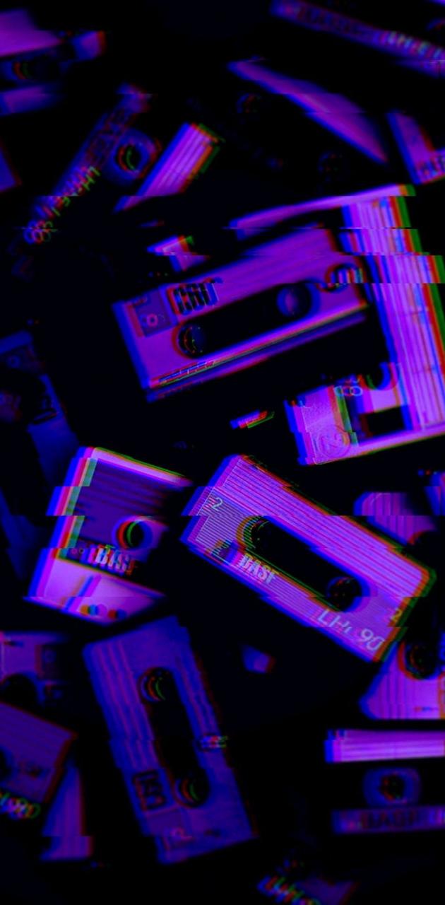 Aesthetic purple and blue cassette tapes. - Neon