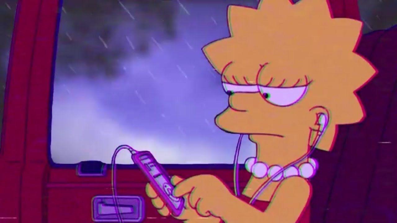 Lisa Simpson listening to music in the car - The Simpsons, Lisa Simpson