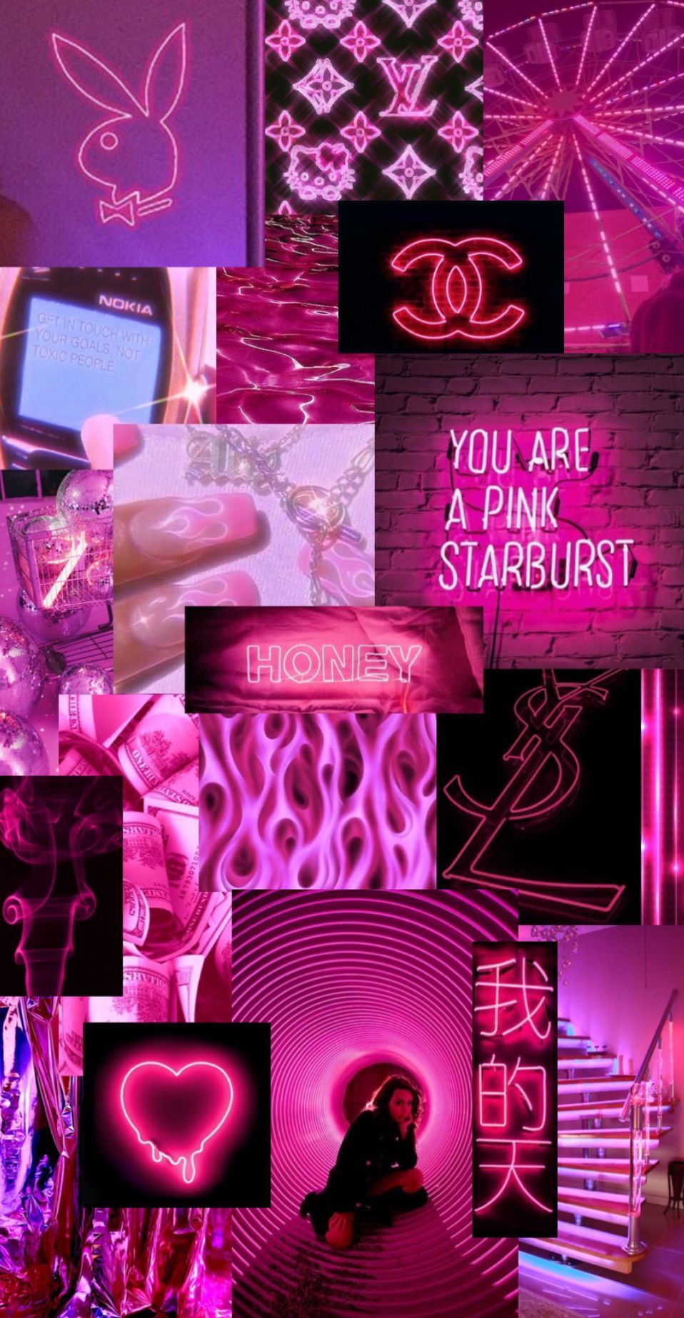 A collage of pictures with pink neon lights - Neon, pink, neon pink