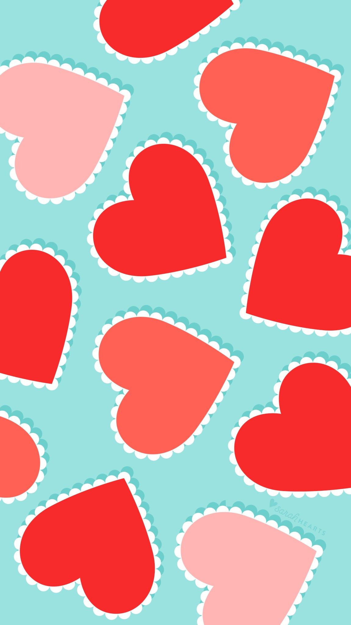 IPhone wallpaper with red hearts on a blue background - Valentine's Day