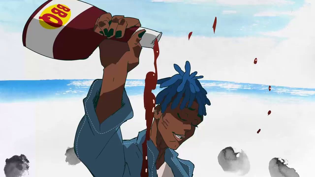 A still from the animated video for 'Rapstar' by 6LACK - XXXTentacion