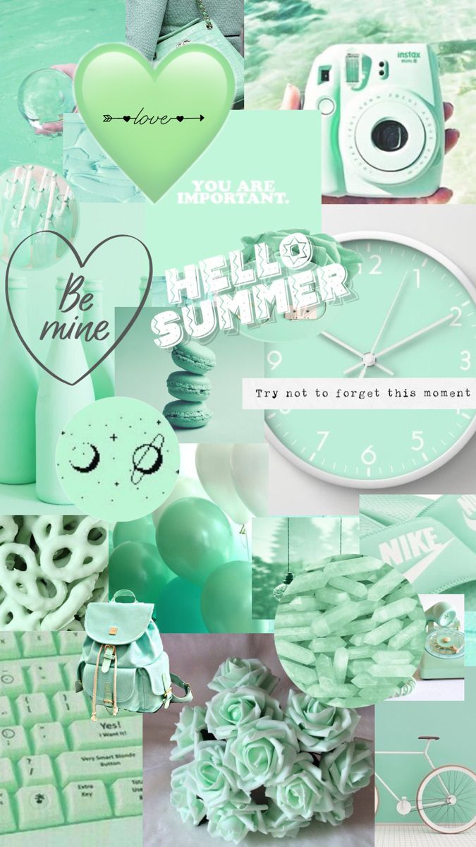Mint green aesthetic collage wallpaper. Mint green aesthetic, Aesthetic collage, Green aesthetic