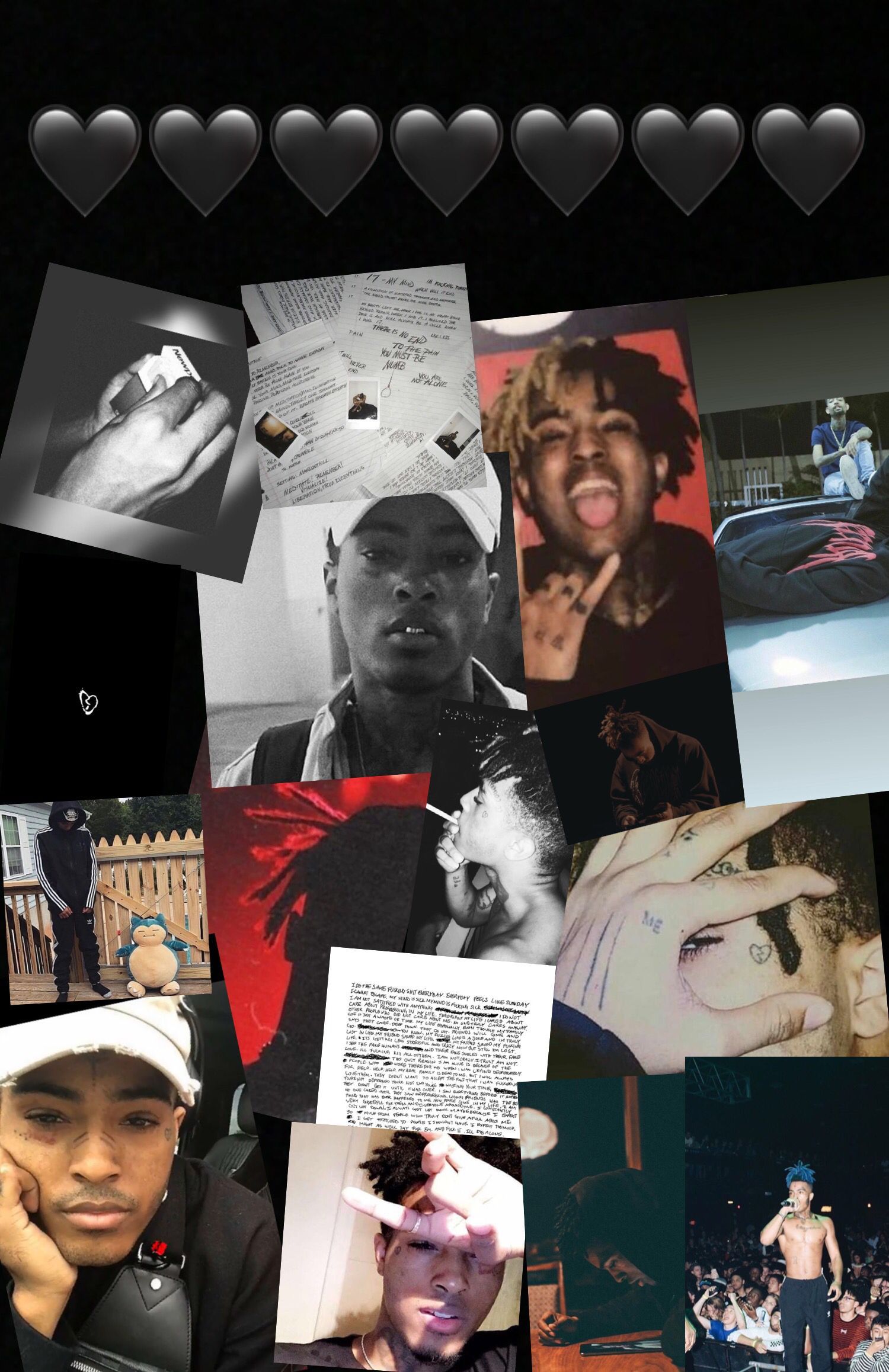 A collage of pictures with hearts on them - XXXTentacion