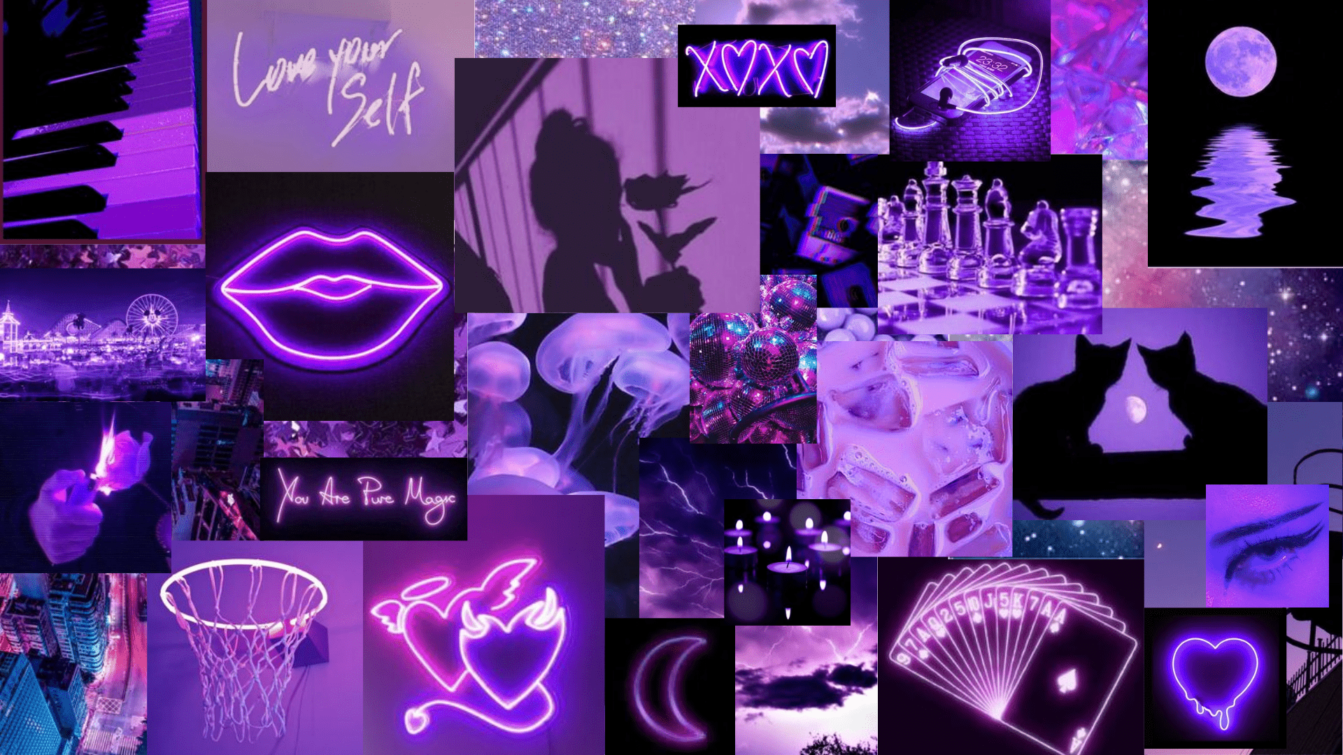 A collage of purple neon lights and other objects - Neon purple, neon, cute purple, purple, laptop, violet, pretty
