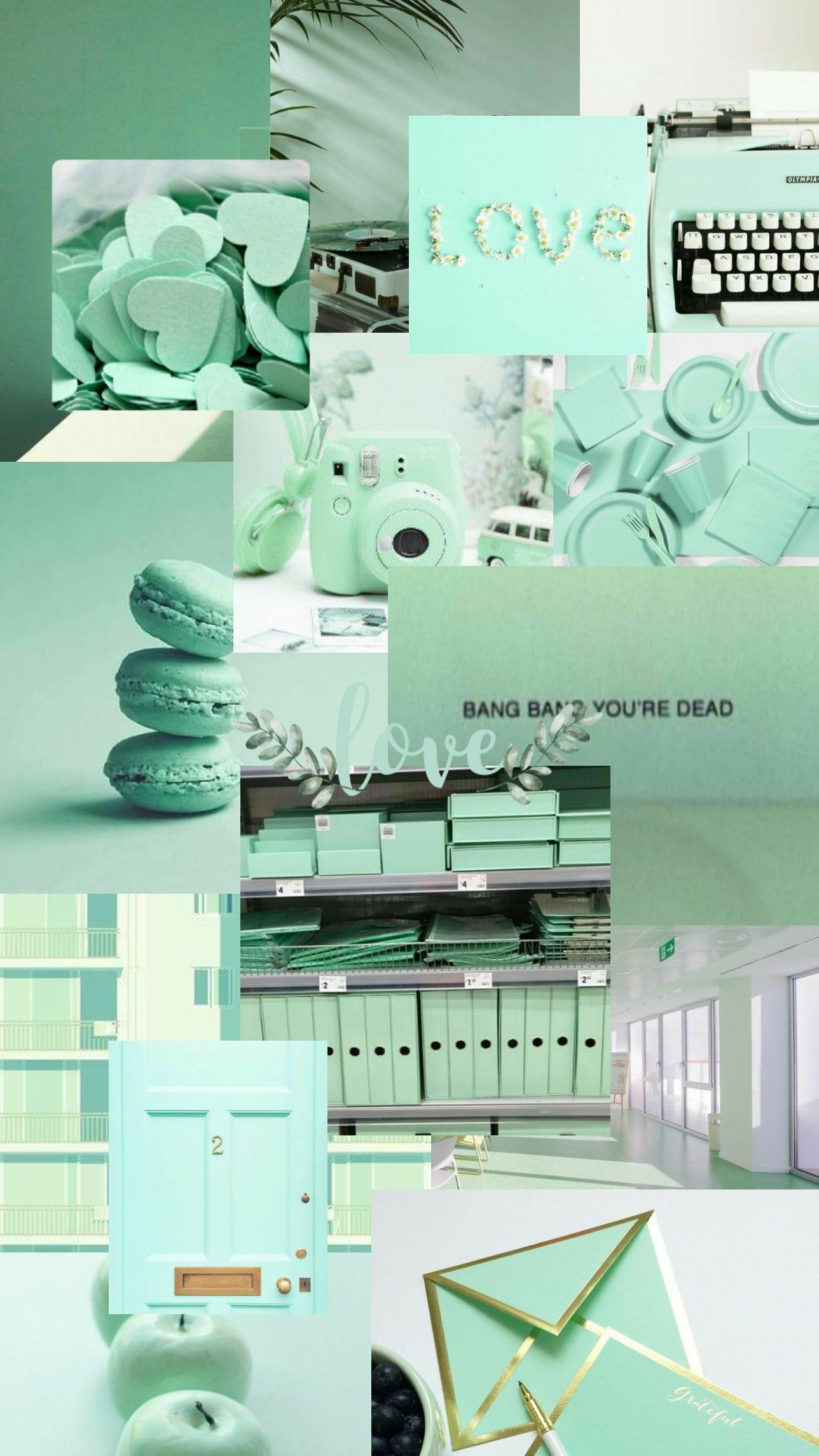A collage of mint green aesthetic images - Mint green, green, pastel green