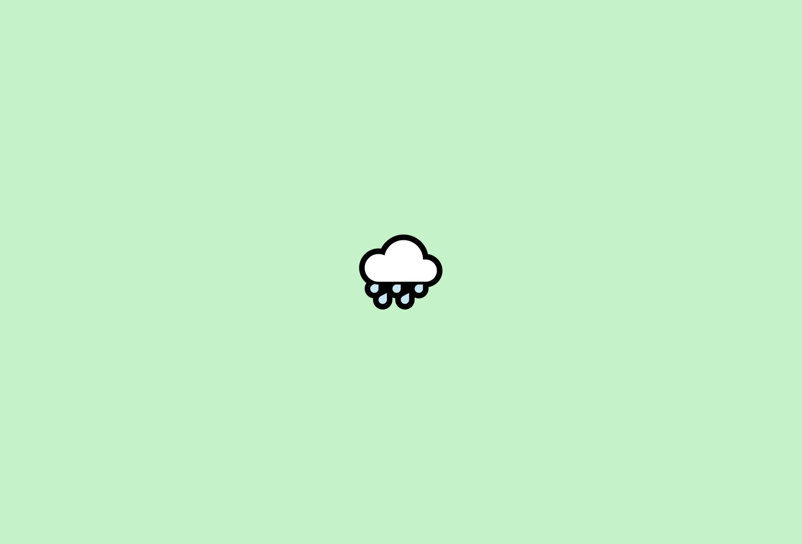 A simple icon of a cloud with raindrops on a green background - Mint green, pastel green