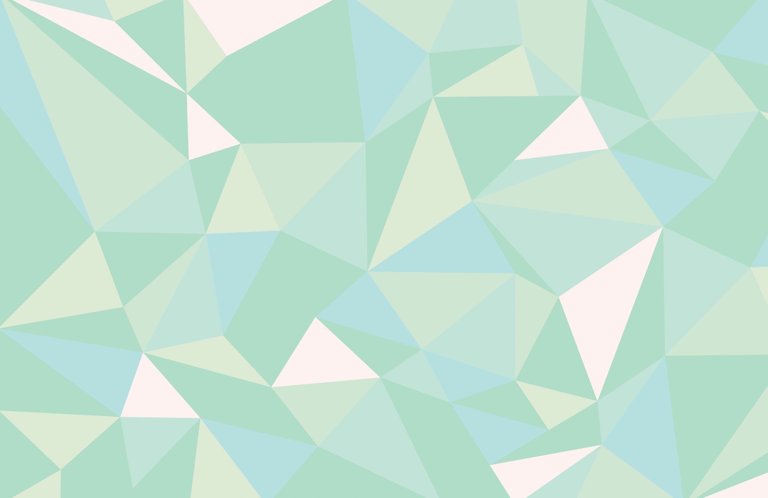 A pattern of green, pink and blue triangles - Mint green, pastel green, geometry, terrazzo
