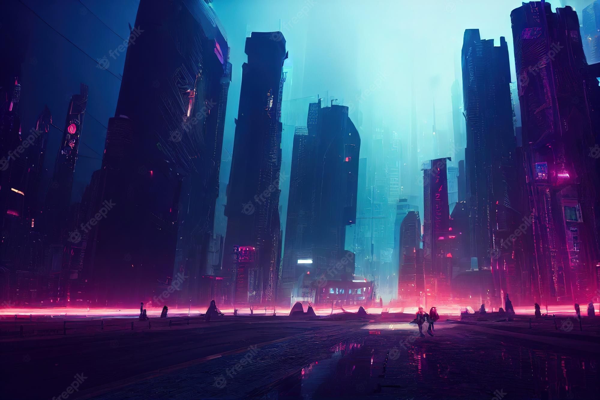 A futuristic city at night - City