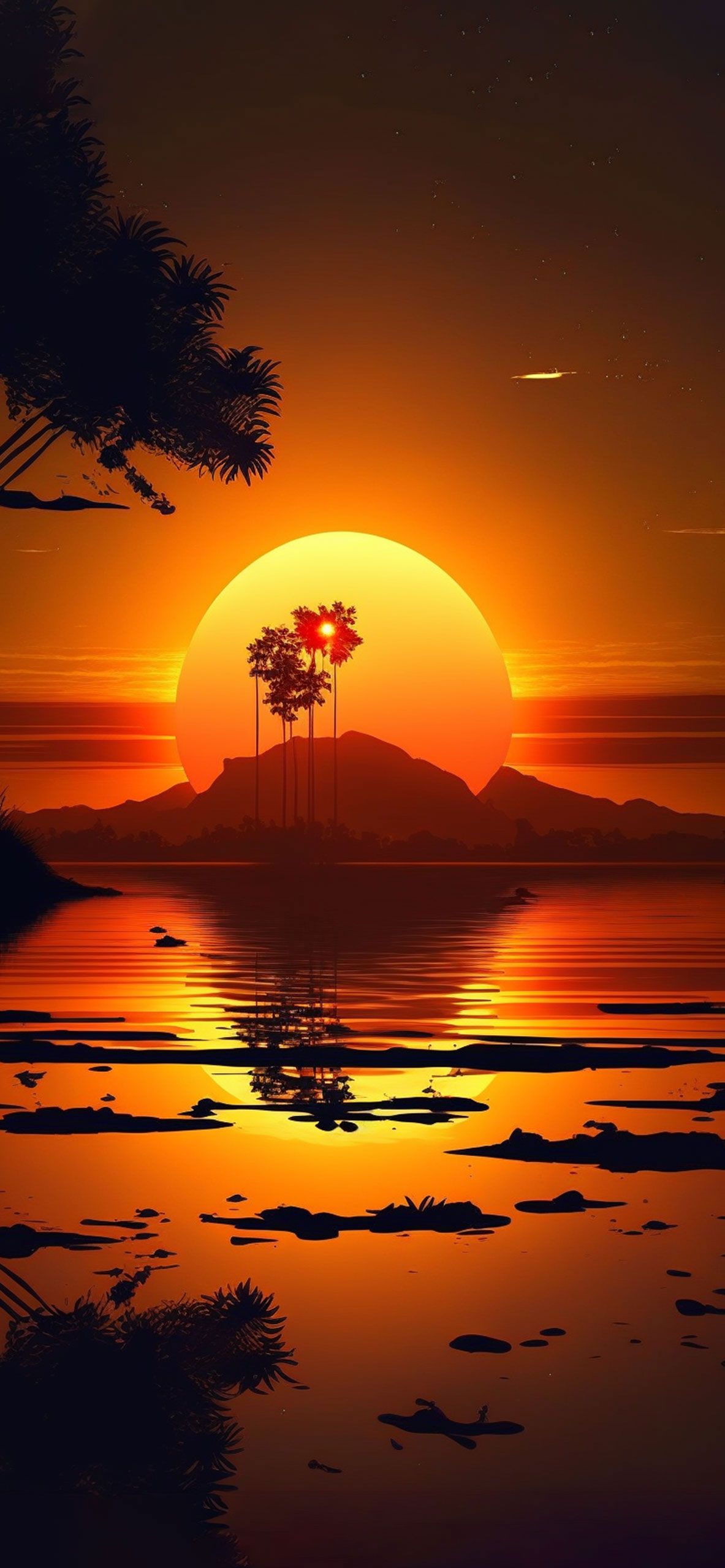A sunset over the water with trees in it - Sunset, sunrise, sun