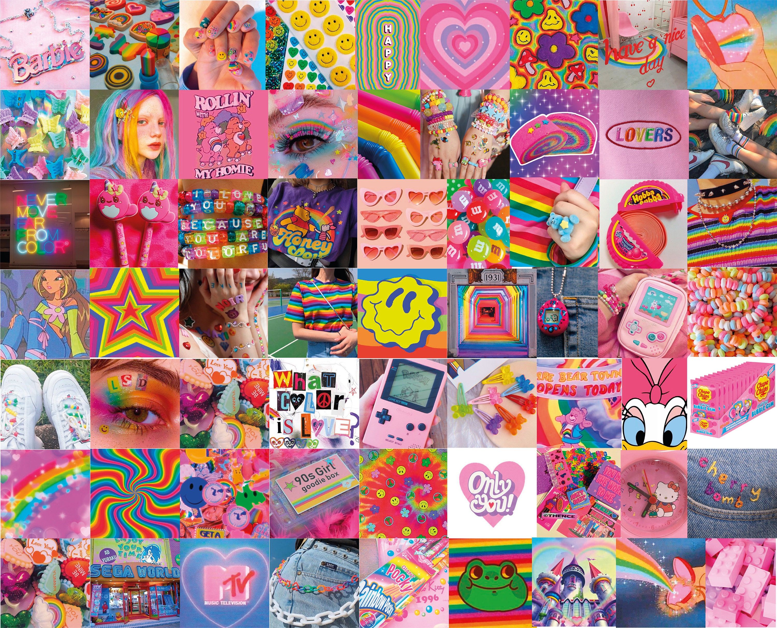 A collage of pictures with lots and colors - Kidcore