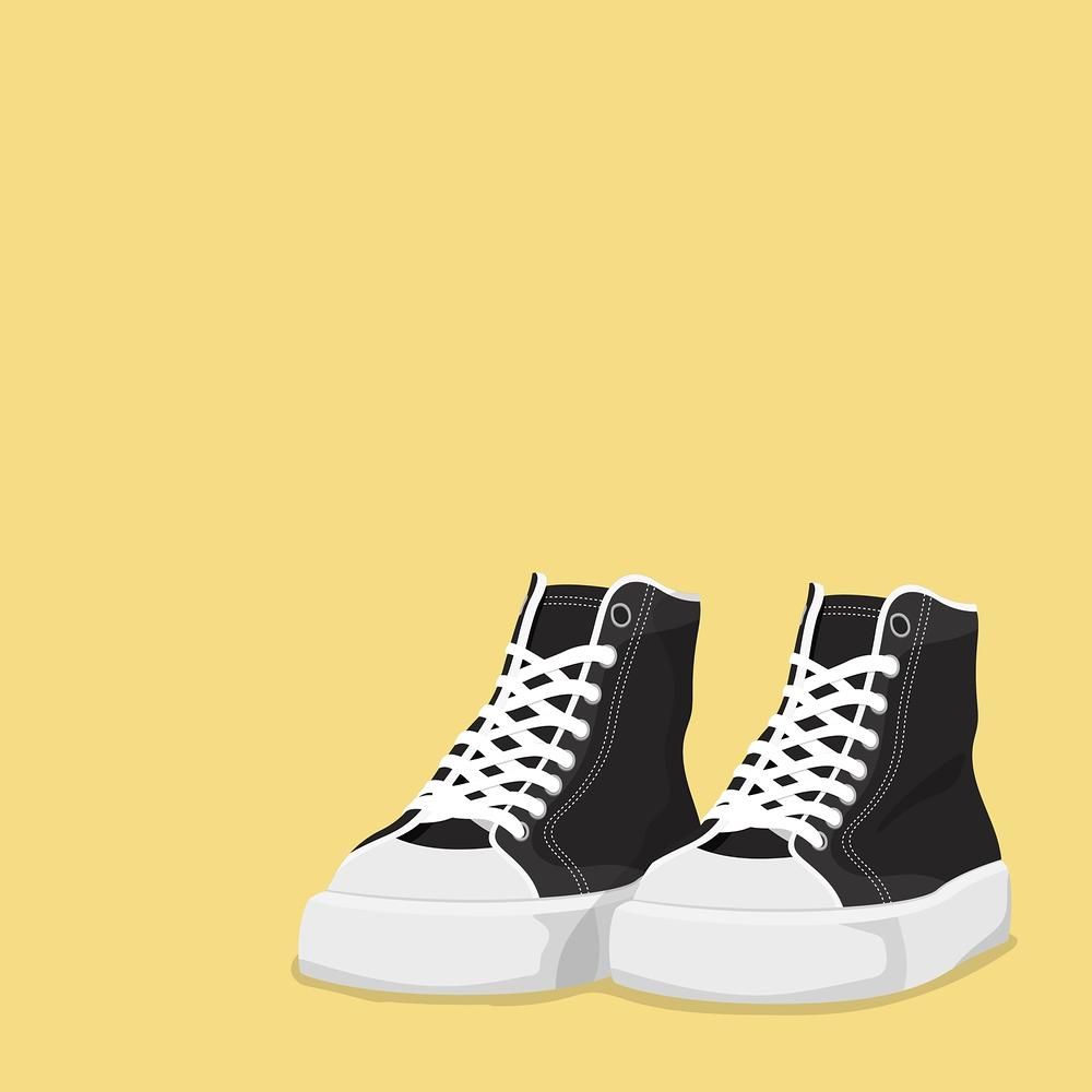 A pair of black sneakers on yellow background - Shoes