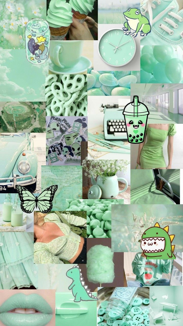 A collage of different green aesthetic pictures. - Mint green, green