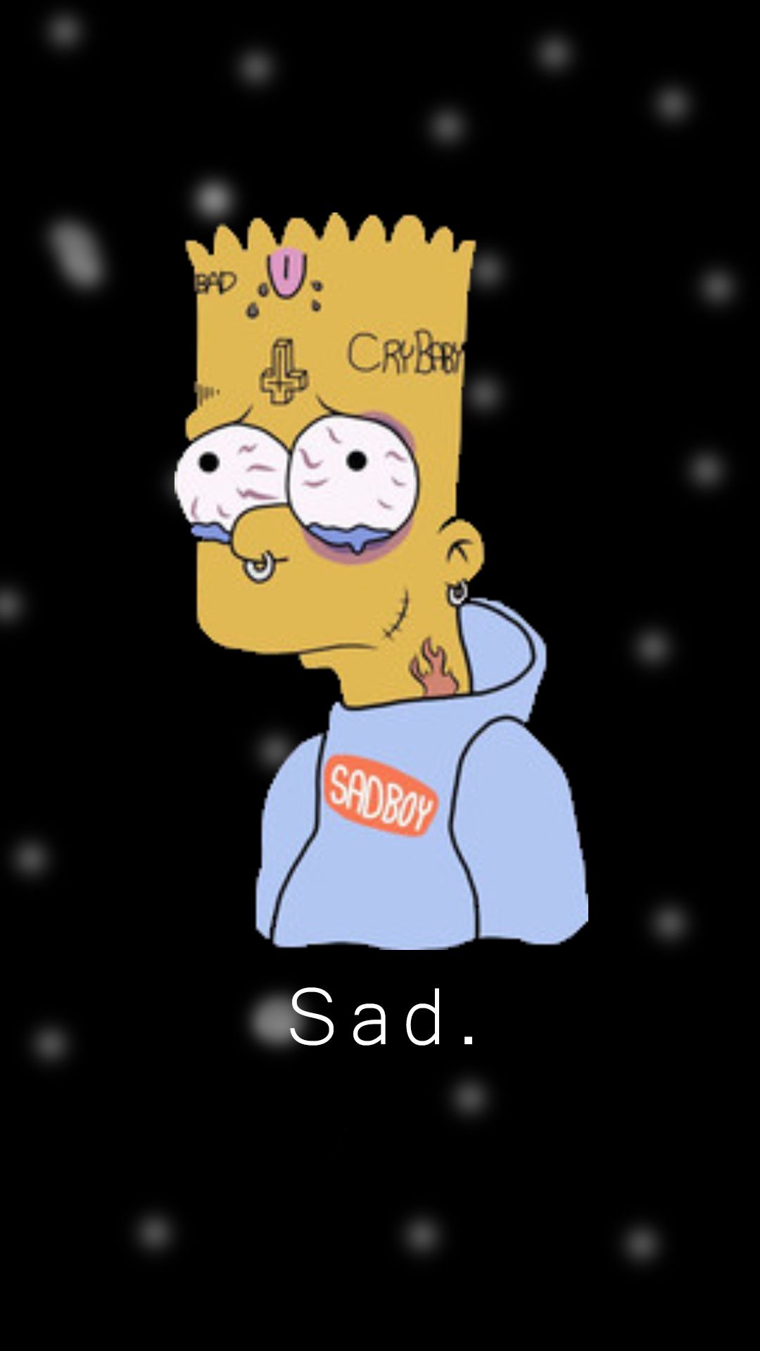 A cartoon character with the words sad on it - The Simpsons, depression, Bart Simpson