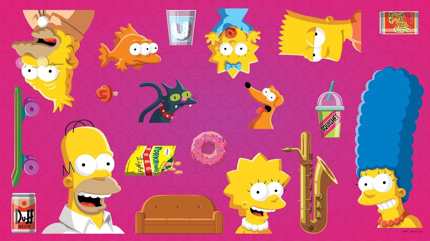 The simpsons characters on a pink background - The Simpsons