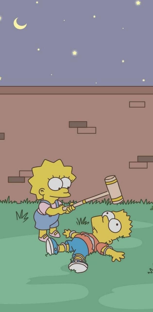 The simpsons cartoon with a baseball bat and two people - The Simpsons