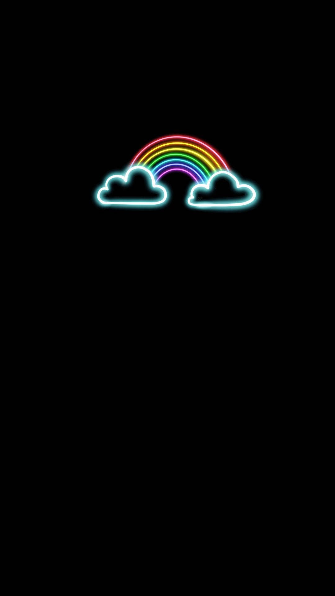 Aesthetic wallpaper neon rainbow in the clouds on a black background - Rainbows