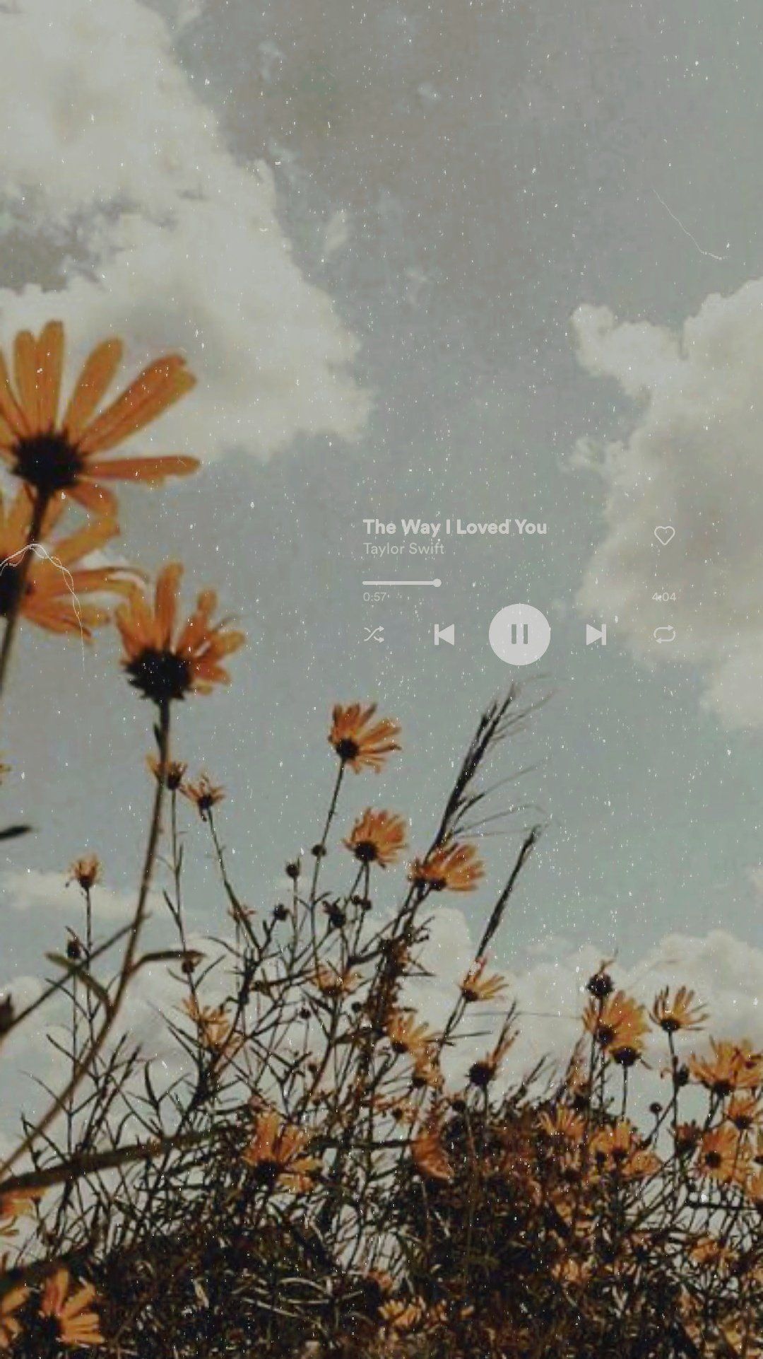 IPhone wallpaper with a field of flowers and a cloudy sky - Taylor Swift