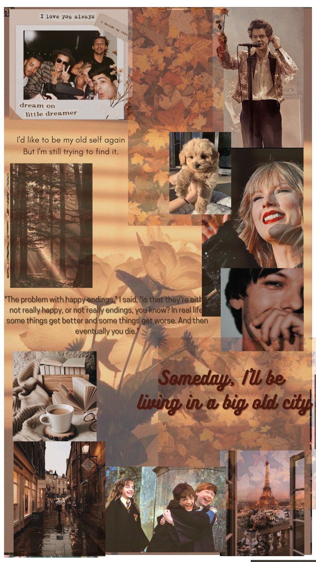 A collage of pictures with the words sunday 10/28 living in big city - Taylor Swift
