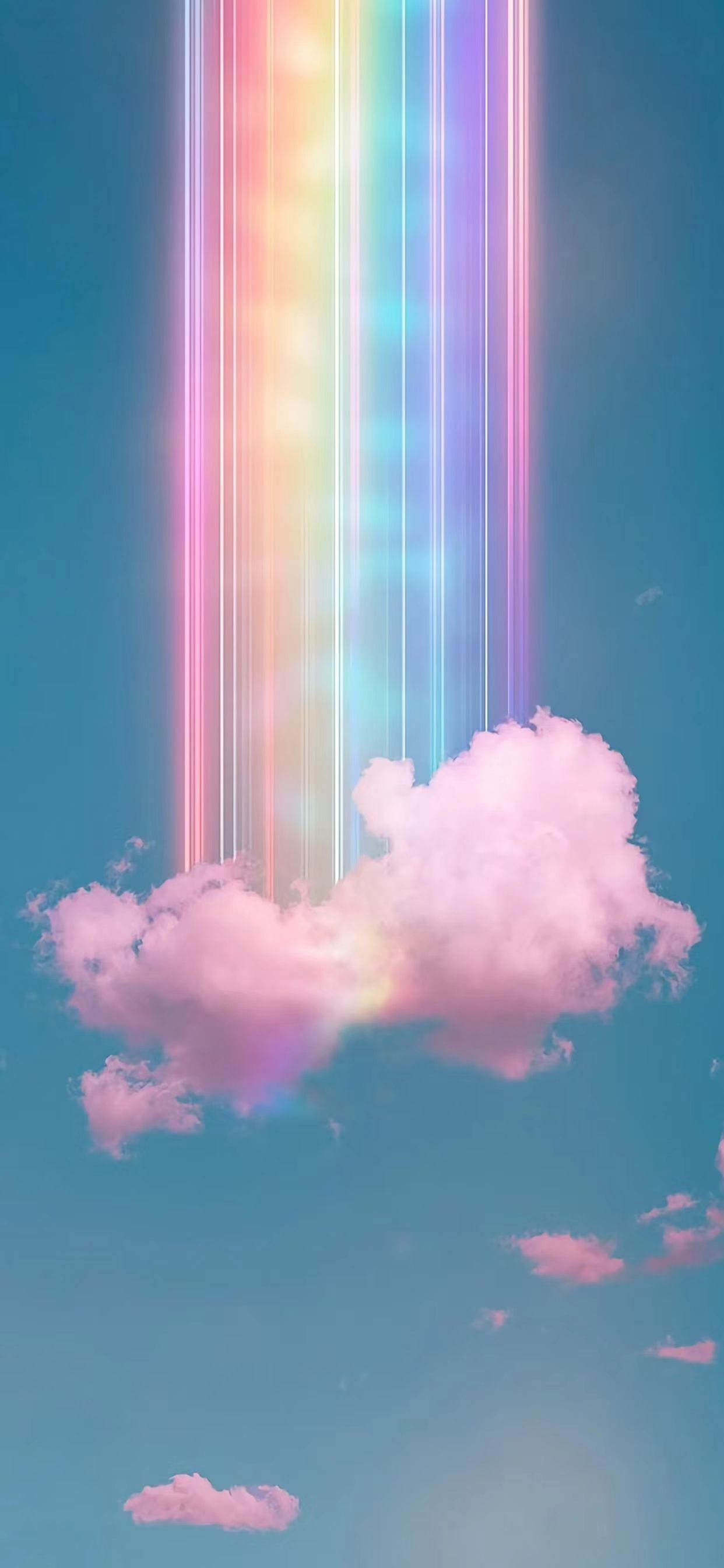 A rainbow in the sky with clouds and blue background - Gay, LGBT, rainbows, pastel rainbow