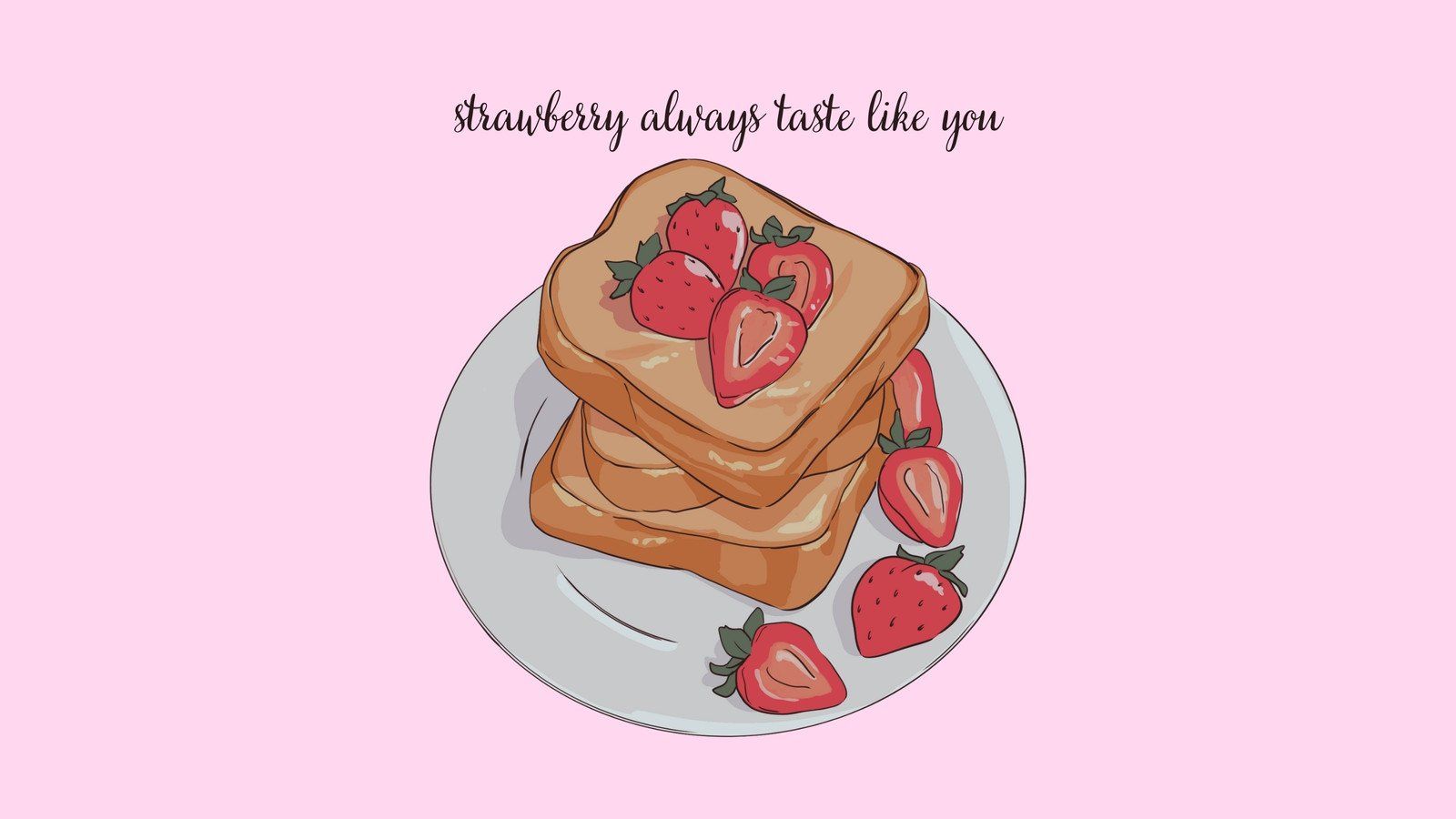 A plate of toast with strawberries on it - 90s, strawberry