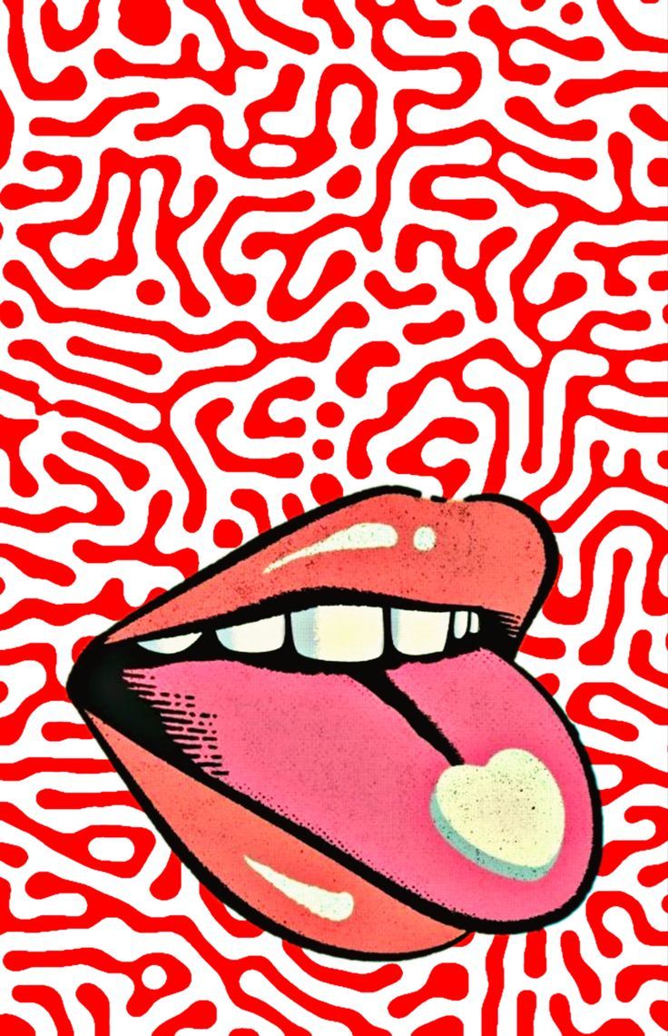 A digital drawing of a mouth with a red background - 90s