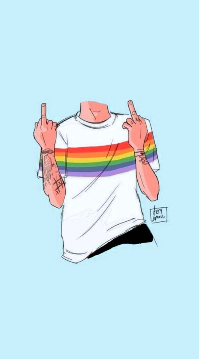 A man with rainbow shirt and two fingers up - Gay, LGBT